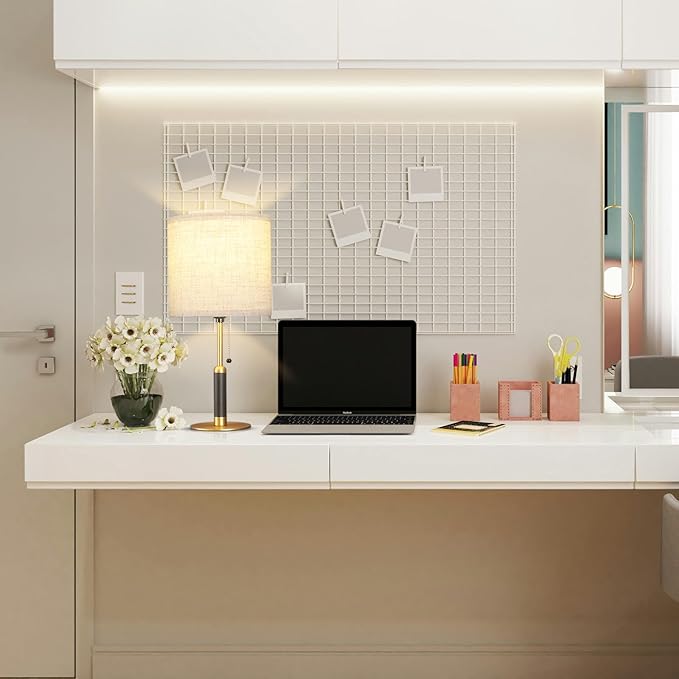 18.9" Bedside Table Lamp for Nightstand 3-Color Temperatures Living Room Lamp for Bedroom Wood Fabric Pull Chain Switch Small Desk Lamps Home Office End Table Room Decor (Light Brown+Brass)