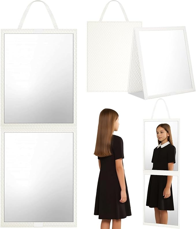 Foldable Travel Portable Full Length Mirror, Dance Bag Hanging Mirror, Full Body Mirror for Dance, Camping, Travel, Dance Competition Must Haves Backstage Folding Hanging Mirror (White, 33*13 Inch)