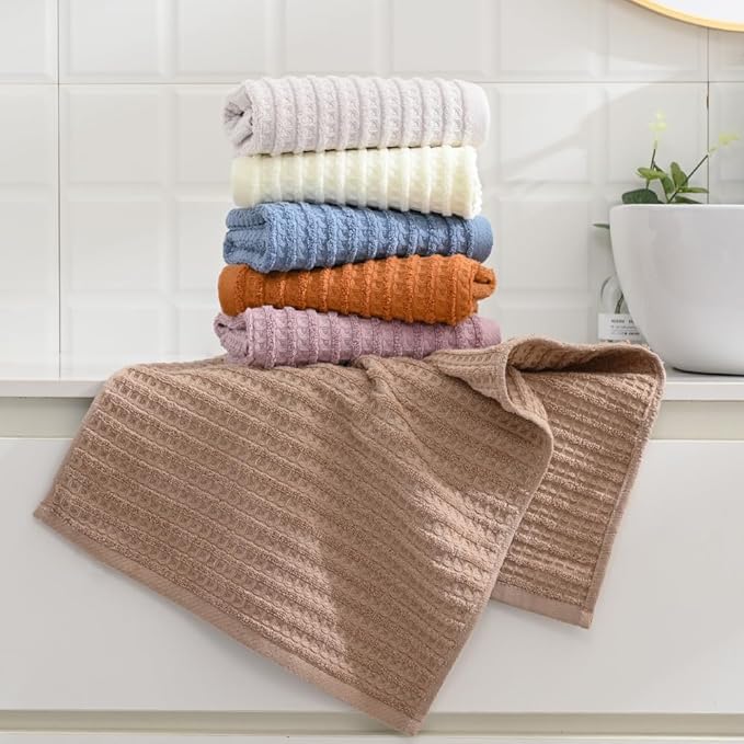 sense gnosis Waffle Hand Towel with Terry Striped Pattern Super Soft 100% Cotton Ultra Absorbent Bathroom Hand Towels 13 x 29 Inch (Pink-Purple, 2 Pieces)