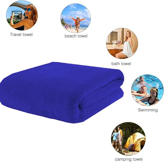 MYLSMPLE Luxury Microfiber Bath Towel Extra Large Bath Sheet Blue Beach Towel Fast Drying Hotel Bathroom Towel (36 Inch X 72 Inch, Dark Blue)