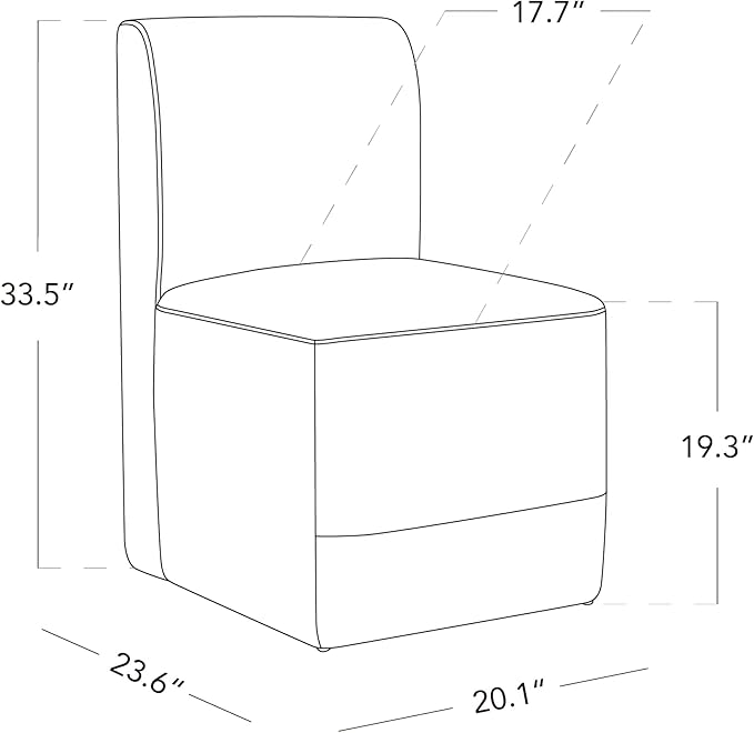 CHITA Dining Chairs with Casters Set of 2, FSC Certified Upholstered Armless Modern Rolling Dining Chairs with Rollers for Bedroom Reading Room Living Room, Grey