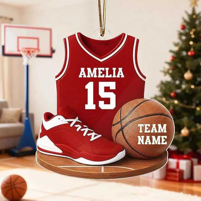 Custom Basketball Christmas Ornaments 2025, Custom Name Basketball Acrylic Christmas Tree Decorations, 2D Flat Baller Ornaments for Tree 01