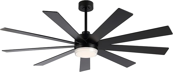 64" DC Motor Ceiling Fan with Light, 6-Speed Remote Control, Reversible Motor, Modern 9 Blades Black Ceiling Fan with 4.5"/12" Downrods for Home or Commercial, Living Room/Restaurant