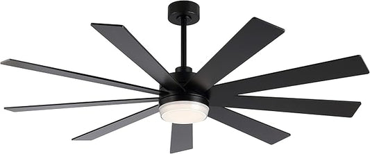 64" DC Motor Ceiling Fan with Light, 6-Speed Remote Control, Reversible Motor, Modern 9 Blades Black Ceiling Fan with 4.5"/12" Downrods for Home or Commercial, Living Room/Restaurant