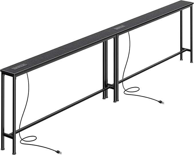 SUPERJARE 110.2 Inch Sofa Table with Power Outlets and USB-C Ports, 5.9 Inch Narrow Console Tables, Entryway Hallway Couch Tables with Storage, Behind Sofa, Small Spaces, Living Room, Black