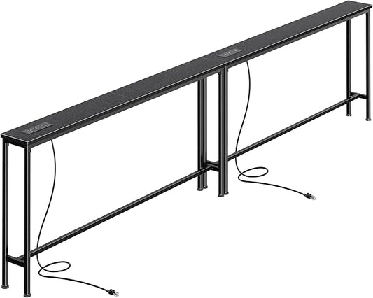 SUPERJARE 110.2 Inch Sofa Table with Power Outlets and USB-C Ports, 5.9 Inch Narrow Console Tables, Entryway Hallway Couch Tables with Storage, Behind Sofa, Small Spaces, Living Room, Black