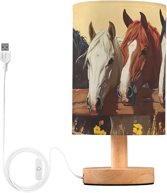 Bedside Lamp Wild Horse Table Lamp with USB Port Wood Base for Living Room,Bedroom,Nightstand 214b6340