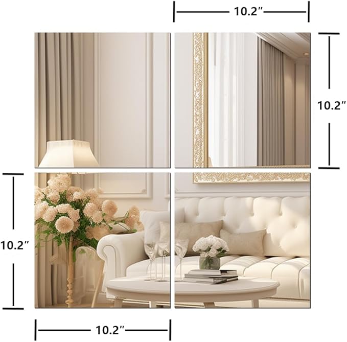 Vlush Full Length Wall & Tiles 10.2'' x 10.2'' x 4PCS Full Body Mirror, Full Length Mirror Wall Mounted Mirrors Decorative for Home Gym, Door, Bedroom & Bathroom