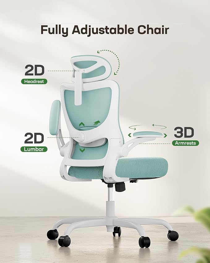 Marsail Ergonomic Office Chair: Office Desk Chair with High Back Mesh and Adjustable Lumbar Support Rolling Work Swivel Task Chairs with Wheel 3D Armrests and Headrest