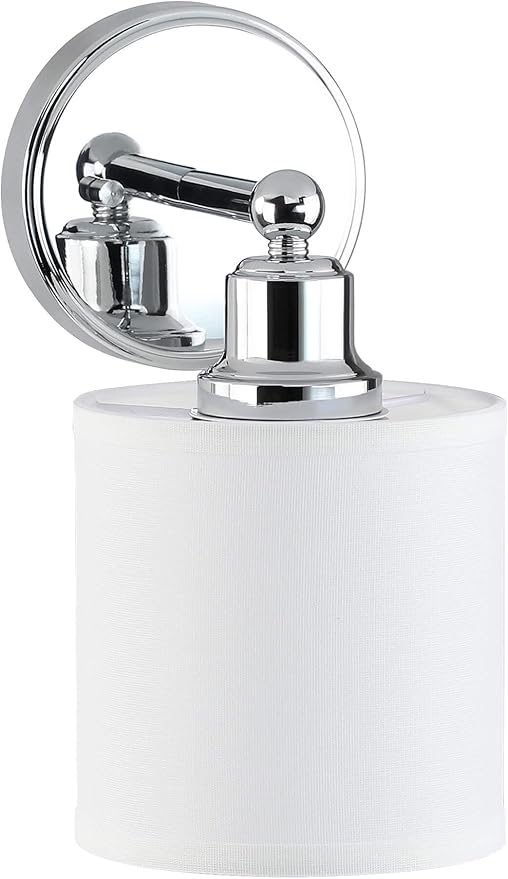 XiNBEi Lighting Wall Light 1 Light Wall Sconce with Drum Fabric Shade in Chrome, Modern Bathroom Vanity Light for Bathroom Bedroom & Living Room XB-W1214-1-CH