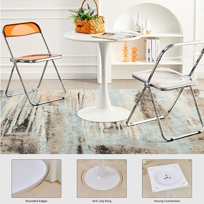 23.4" Tulip Dining Table, White, Perfect for 2-4 People, Mid-Century Modern Style, Round MDF Top with Sturdy Base for Dining Room, Living Room, Cafe