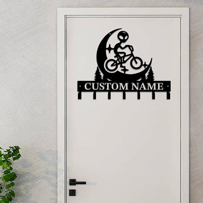 Personalized Custom Alien ET Metal Wall Keys Hooks,Clothes Hooks Alien ET Art coat racks,door holder,Black Alien ET decorations for home,Entrance doors,Hallway, Bedroom,Keys,Hats (Style E)