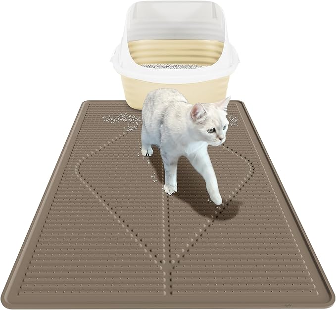 Mofason Cat Litter Mat XXL - Waterproof Kitty Litter Box mat for Floor - Extra Large Pet Trapping Litter Rug Pad - Silicone Cat Supplies & Accessories for Indoor Cats (38" x 25") -Brown