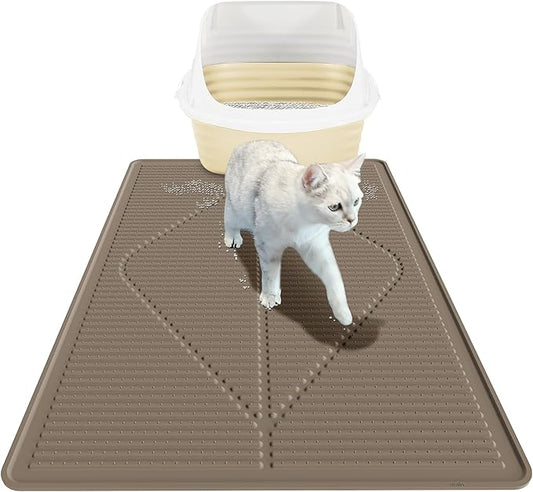 Mofason Cat Litter Mat XXL - Waterproof Kitty Litter Box mat for Floor - Extra Large Pet Trapping Litter Rug Pad - Silicone Cat Supplies & Accessories for Indoor Cats (38" x 25") -Brown