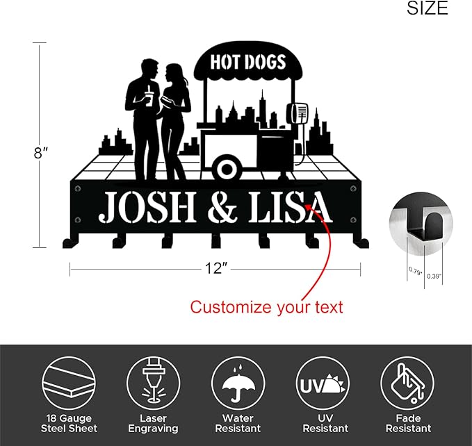 NIWAHO Personalized Key Holder with Couple or Family Name – Custom Metal Wall Mount Keys Hanger Rack with Hooks for Entryway, Front Door, Hallway, Kitchen Decor, Perfect Housewarming Gift