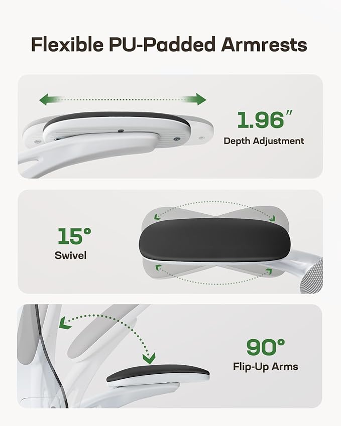 Marsail Ergonomic Office Chair: Office Desk Chair with High Back Mesh and Adjustable Lumbar Support Rolling Work Swivel Task Chairs with Wheel 3D Armrests and Headrest