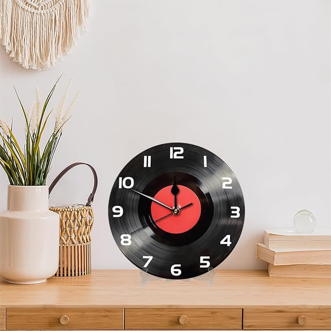 Vintage Vinyl Record CD Wall Clock Battery Operated 10 in Round Wall Clocks Slilent Non Ticking Quartz Analog Clock for Bedroom Kids Living Room Classroom Decor