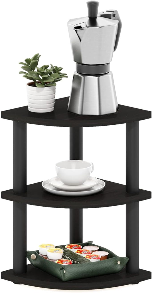 Furinno Turn-N-Tube Kitchen Countertop Organizer, 3-Tier Corner Countertop Organizer Shelf, Corner Shelf, for Kitchen, Pantry, Organizers and Storage, Espresso