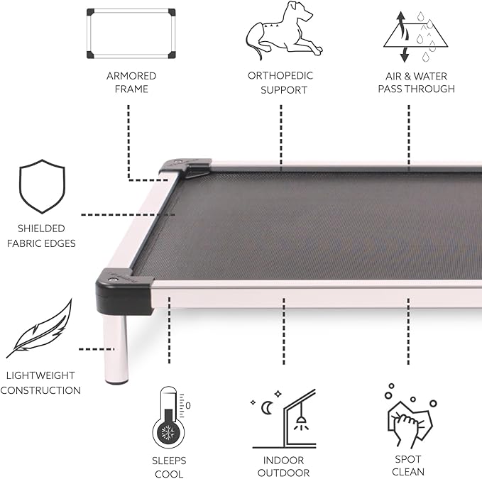 K9 Ballistics Chew Proof Elevated Cooling Dog Bed - Made for Aggressive Chewers, Virtually Indestructible, Mesh Sling with No Padding, Pre-Assembled - Medium, Black Mesh