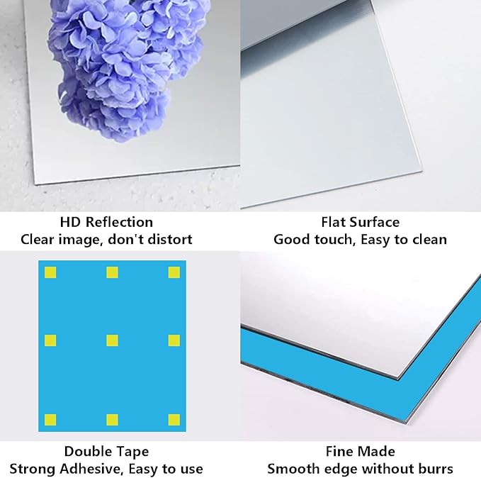 DARENYI A2 Acrylic Mirror Sheet for Wall, 16.5" x 23.2" Large Rectangular Mirror Tiles Frameless Wall Mounted Mirror Self-Adhesive Mirror Stickers for Vanity Bedroom Home Decor