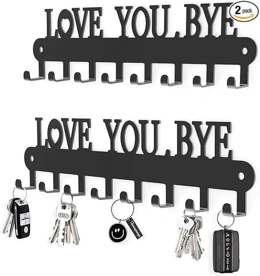 Key Holder for Wall - 'Love You Bye' Key Hooks,Key Holder Wall Mount Self Adhesive, Key Rack Wall Mount for Wall No Drill for Living Room, Kitchen, Bathroom, Garage (White, 6 Hooks)