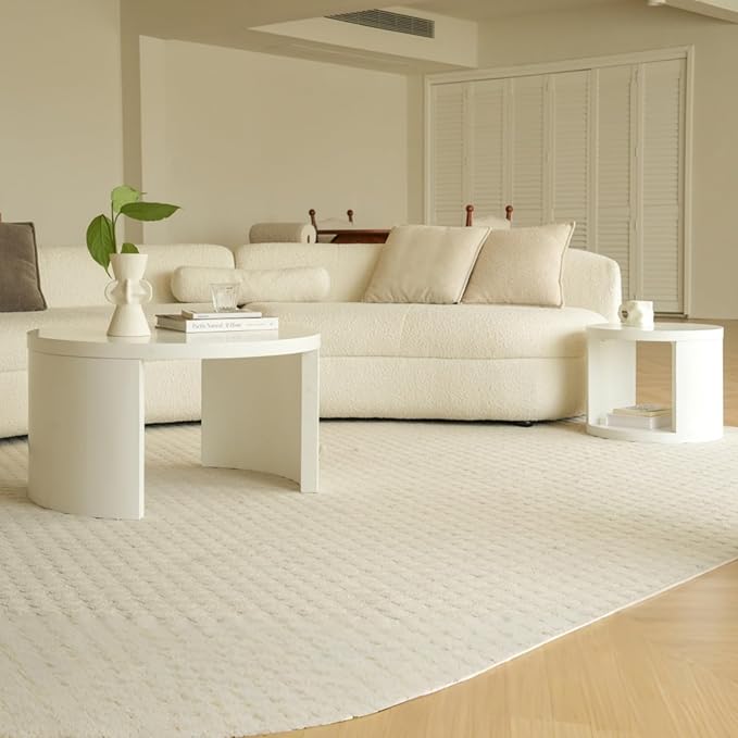 Round Nesting Coffee Table Set of 2, 31.5" Large and 18" Small Low Tables, Modern Wood Grain Tables for Living Room, White