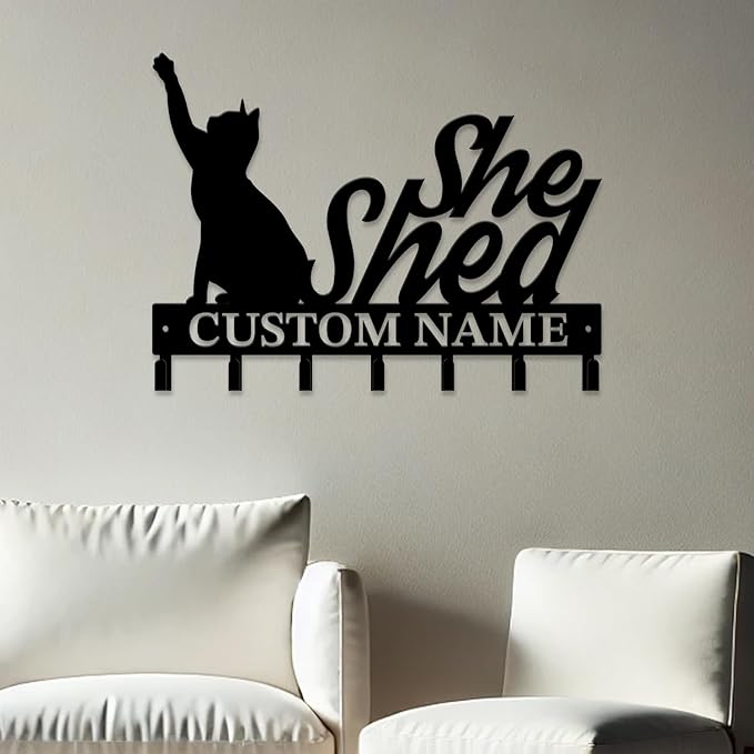 Personalized She Shed Keys Hooks,Custom Name Metal She Shed Art Keys Hooks,Metal She Shed Lover Wall Home Storage Decorative Keys Hooks,Key Holder Hooks for Wall (Style J)