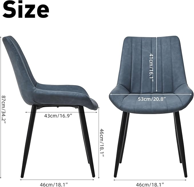 Dining Chairs Set of 4, Faux Leather Modern Linear Design Dining Chair with Metal Legs, 16.9" Seat Width Chair for Kitchen, Lounge, Reception Room, Restaurant, Commercial (Haze Blue)