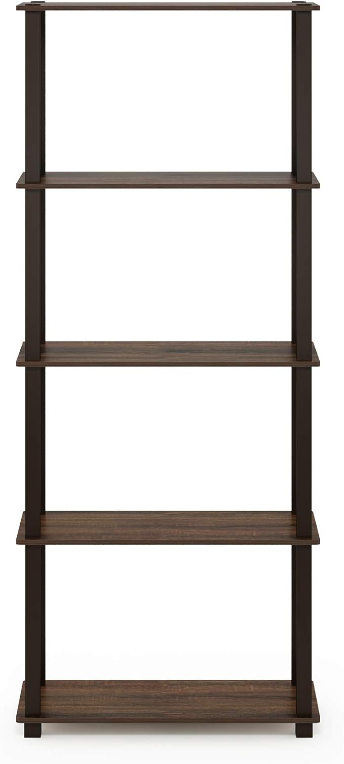 Furinno Turn-N-Tube 5-Tier Multipurpose Shelf / Display Rack / Storage Shelf / Bookshelf, Square Tubes, Walnut/Brown