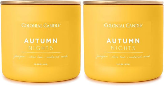 Colonial Candle Autumn Nights Scented Jar Candle, Pop of Color Collection, 3 Wick, Yellow, 14.5 oz - Up to 60 Hours Burn (Pack of 2)