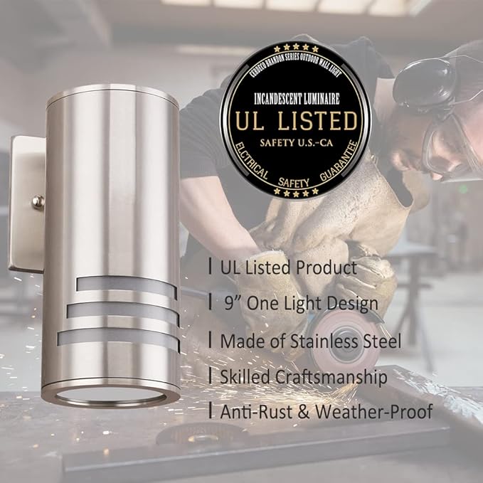 Cerdeco Modern Porch Light Outdoor Wall Lamp Cylinder Wall Sconce Suitable for Garden & Patio Satin Nickel Finished[ UL-Listed ]