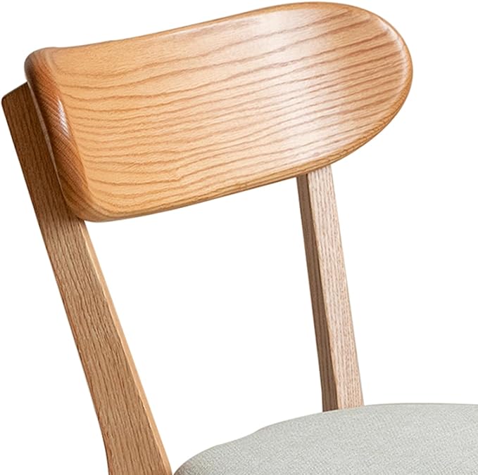 Set of 2 Solid Wood Dining Chairs,FAS-Grade North American Oak, Ergonomic Curved Backrest & Pear White Thick Upholstered Seats,Oak Padded Dining Chairs for Heavy People,Easy Assembly