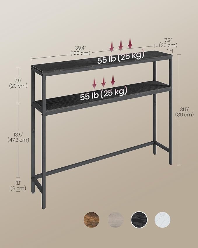 VASAGLE Console Table, 2-Tier Narrow Sofa Table with 2 Shelves, 7.9 x 39.4 x 31.5 Inches, for Living Room, Hallway, Entryway, Charcoal Gray and Ink Black ULNT131B22V1