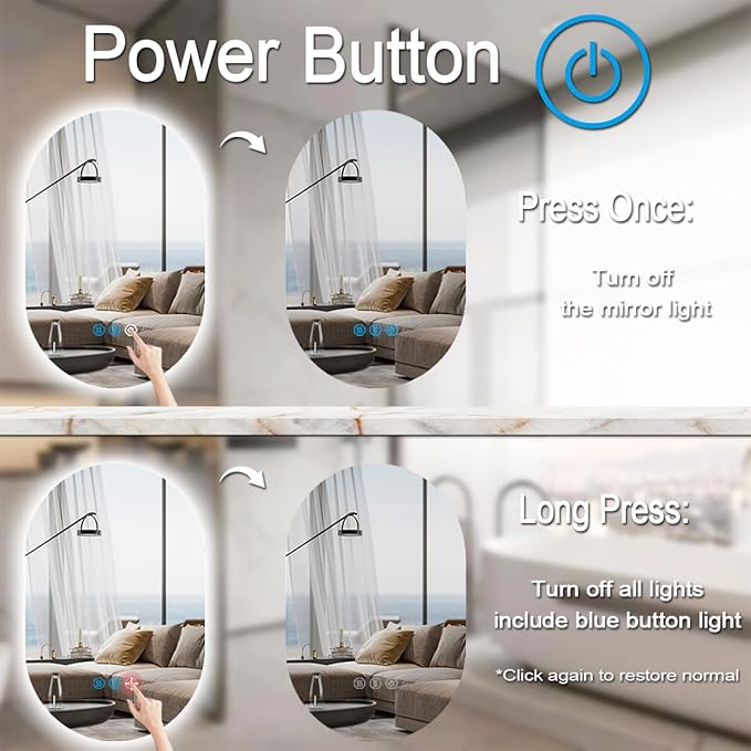 THEKLA 24 x 40 Inch Oval Lighted Vanity Mirror with Lights Backlit Smart Memory 3 Color Dimmable AntiFog 40" Frameless LED Oval Backlit Mirror for Bathroom Salon Makeup Wall Vertical/Horizontal Mount