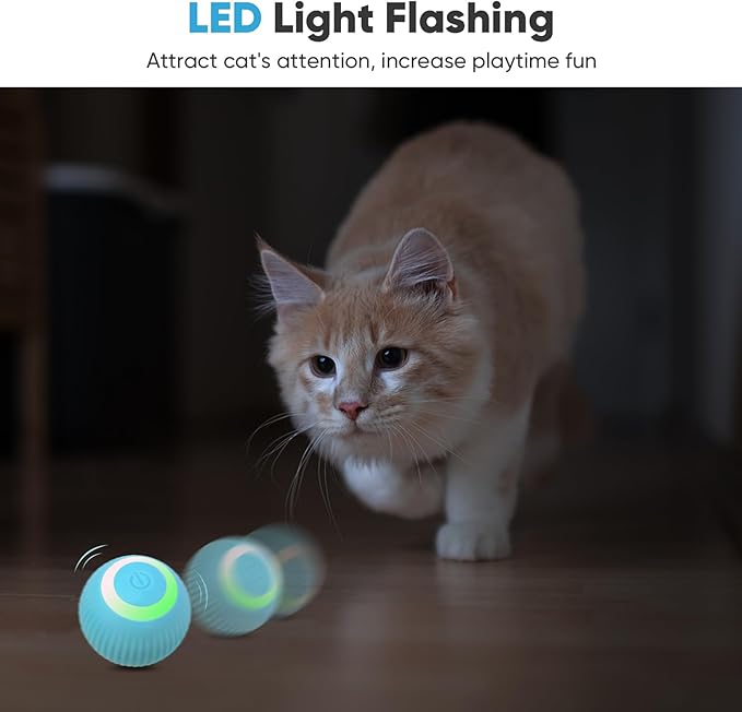 Petbobi Interactive Cat Toy Ball - Automatic Cat Toy with LED Light, USB Rechargeable Self Moving Ball, Indoor Active Rolling Toys, 360°Rotating Smart Sphere, 2 Modes, Fun Gift for Kitten, Green