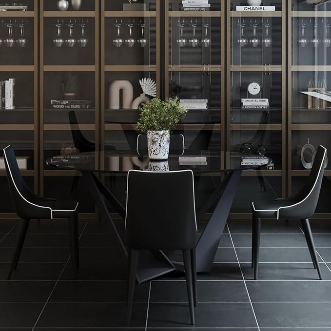 ZURI Jillian Black with White Piping Leatherette Dining Chair with Curved Back