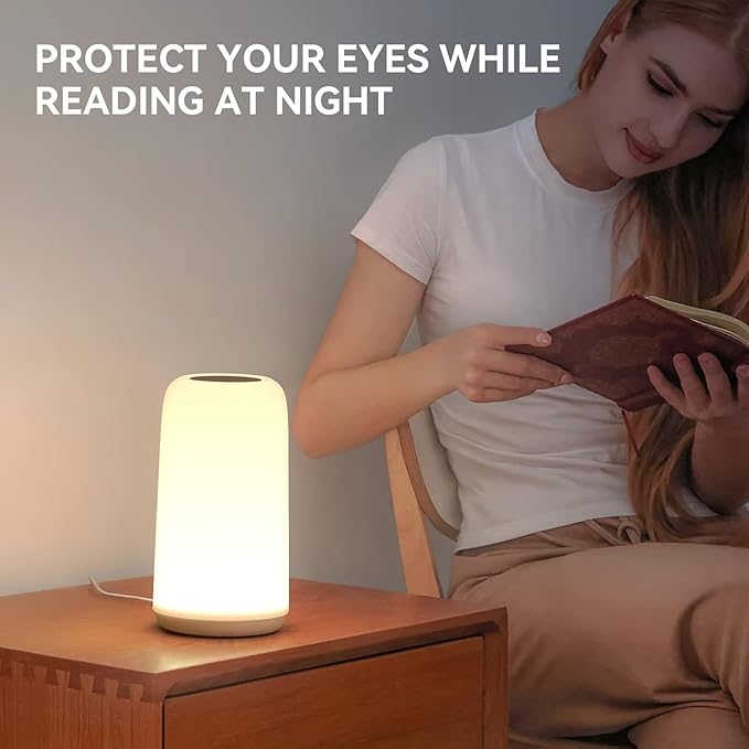 Touch Bedside Table Lamp, [Sleek Design & RGB Mode] 3 Way Dimmable Small Lamp for Bedroom, LED Lamp with Warm White Lights, Multi-Color Smart Nightstand Lamp for for Living Room Home Gifts