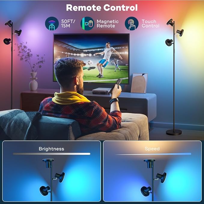RGB Floor Lamp, 36W Bright LED Standing Lamp with 3 Swivel Lights, Color Changing Tree Tall Lamp with Remote, Stepless Dimmable Modern Floor Lamps for Living Room, Bedroom, Gaming Room,Office