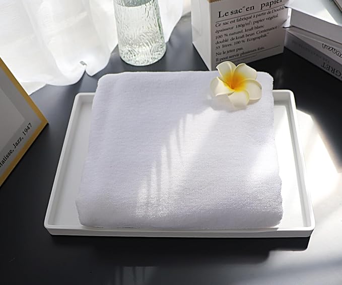 White Serving Tray (13.5 x 9.6 inch) for Serving Accessory, Elegant & Stackable Plastic Tray for Spa, Coffee, Drinks, Tea, Bar, Party, Seasoning, Perfume and Display Use.