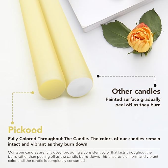 New Burning Formula Unscented Dripless 10-Inch Taper Candles Set of 12 - Ivory, for Wedding, Dinner - Smokeless, Long Burning - Hand Poured, Colored Tall Candlesticks - Marfil