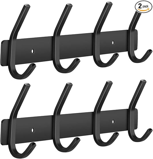 FANYITY 2 Pack Coat Rack Wall Mount, Coat Hooks for Wall, Entryway Coat Hanger Wall Mounted with 4 Double Dual Hooks for Purse Jacket Hat