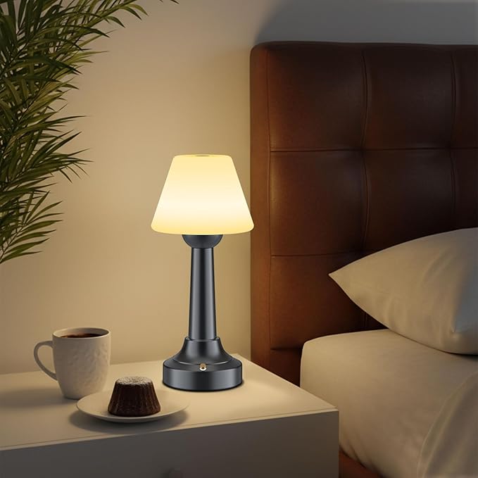 Cordless Table Lamp, Rechargeable Touch LED Lamp with 3 Color Temps & Stepless Dimming, Portable Battery Operated Light for Bathroom, Shower, Bedroom, Patio, Indoor/Outdoor Use, IP65 Waterproof