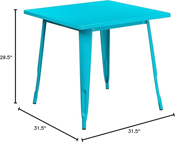 EMMA + OLIVER Commercial Grade 31.5" Square Teal-Blue Metal Indoor-Outdoor Table