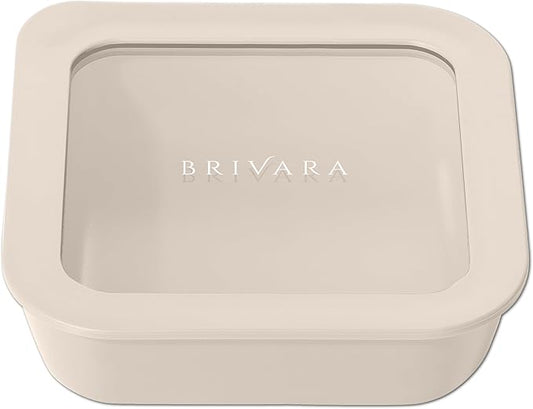 Ceramic Coated Glass Food Storage Container | No PTFE, PFOA, PFAS, and BPA | Reusable Non Toxic Meal Prep Container with Glass Lid | Easy To Store | 2.5 Cup Square [Crema]