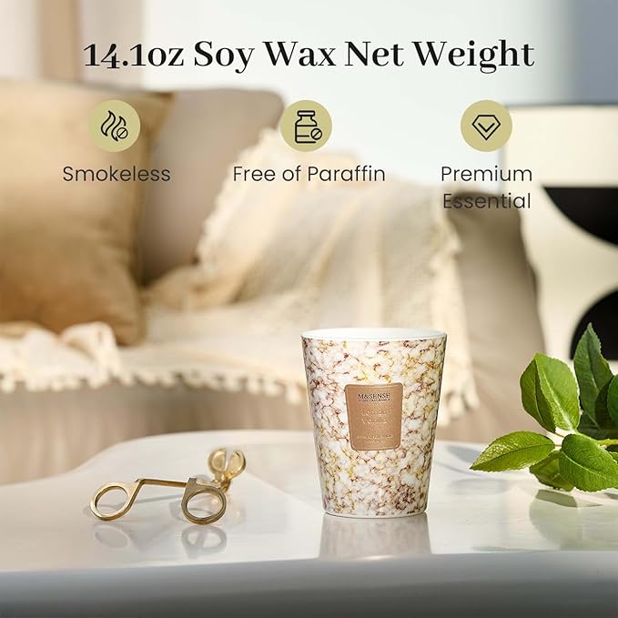 M&SENSE Lemon Vanilla Scented Soy Candle, 3 Wick Highly Scented 14.1 Oz 80H, Aromatherapy Christmas Gift for Women and Men