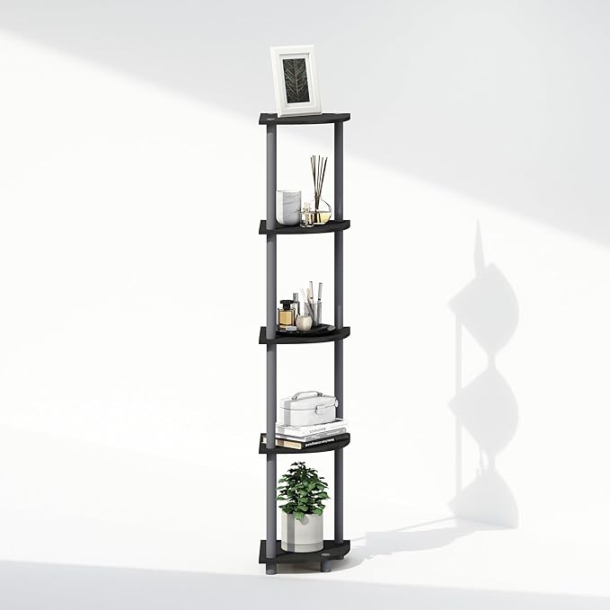 Furinno Turn-N-Tube Storage Shelves, 5-Tier Book Shelf, Corner Shelf, Toolless Open Shelves, for Organization and Storage, Living Room, Home Office, Hallway, Bedroom, Black