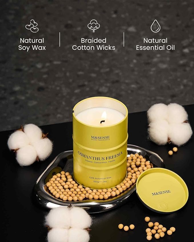 M&SENSE Osmanthus Freesia Scented Candles Natural Non Toxic, Christmas Candle for Stress Relief Meditation Relaxing, Housewarming Gifts for Women Men, 11.3oz 70 Hour Christmas Decor