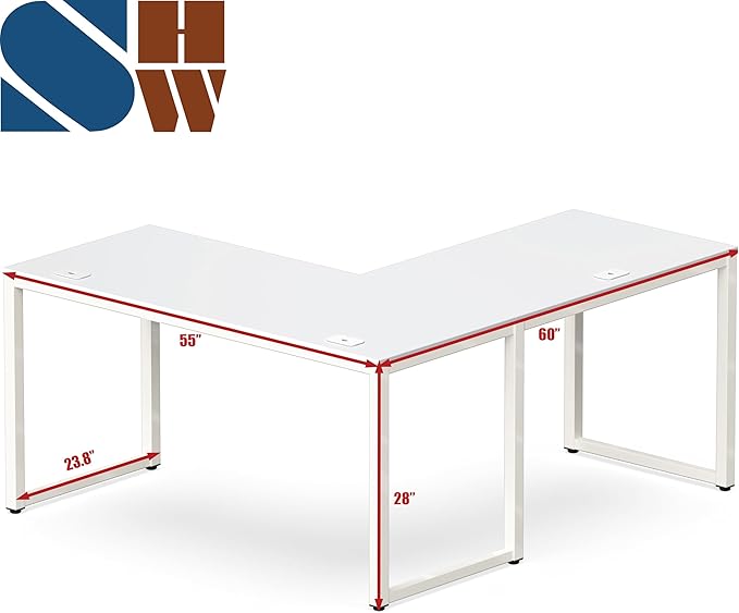 SHW 55 x 60 Inches Commercial-Grade L-Shape Corner Office Computer Desk, White