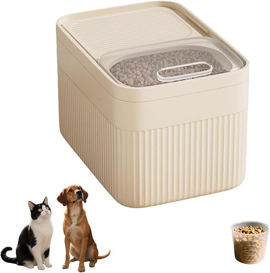 High-Capacity Pet Food Container Airtight with Cup, Dog Food Storage Container,Durable Design for Dog/Cat/Bird Food Storage, Keep Dry Food Fresh (Beige, 9 pounds)