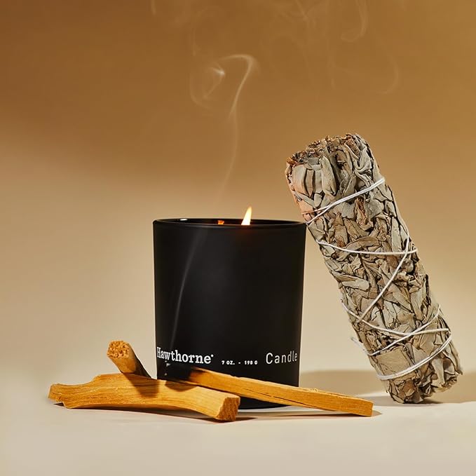 Hawthorne Aromatic & Woody Cologne-Scented Candle. Notes of Fresh Pine, Woody Vetiver, Sweet Musk, and Sandalwood. Soy Blend Wax. 7 Oz. About 50 Hours of Burn Time.